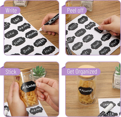 Mr. Pen- Chalkboard Labels, 100 pcs, Assorted Shapes | Waterproof Reusable Blackboard Stickers with 1 Erasable Liquid Chalk Marker for Mason Jars