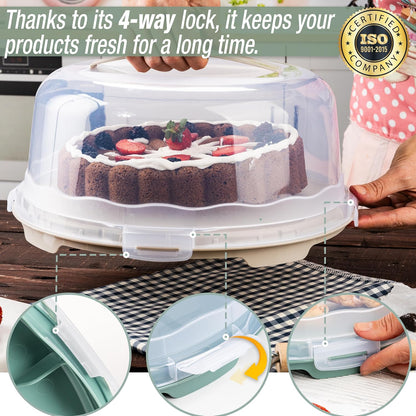 2 Pcs - 13 Inch Cake Carrier With Lid And Handle Round Container Aesthetic Home Kitchen Decorating Bpa Free Storage Containers Plastic Box for Transport Cheesecake Donut Cupcake Pies (Double)
