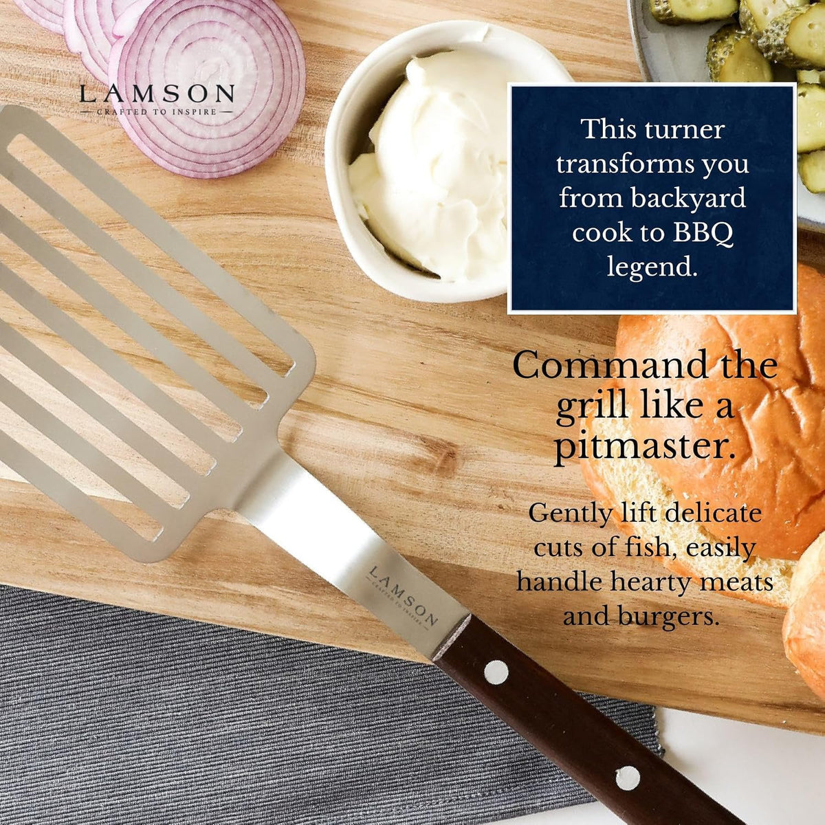 Lamson Fish Spatula, Slotted Metal Turner, 3 x 6 In, Right Hand | Ultra Durable composite handle, dishwasher safe; flexible stainless blade; a dedicated left-handed model is available