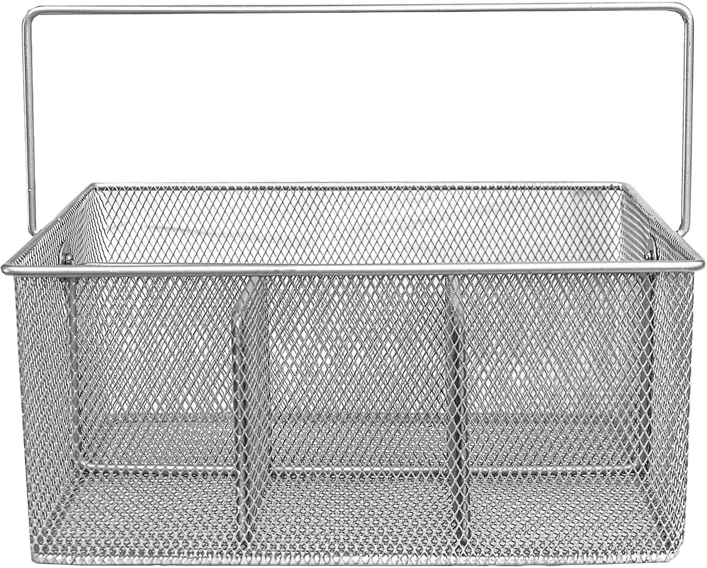 Utensil Caddy - Silverware Caddy for Parties, Spoon Holder, Buffet Organizer for Condiments, Napkin, Forks, Knives - Stainless Steel Flatware Caddy for Home, (Silver)