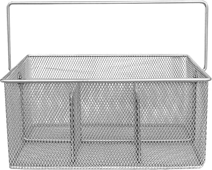 Utensil Caddy - Silverware Caddy for Parties, Spoon Holder, Buffet Organizer for Condiments, Napkin, Forks, Knives - Stainless Steel Flatware Caddy for Home, (Silver)