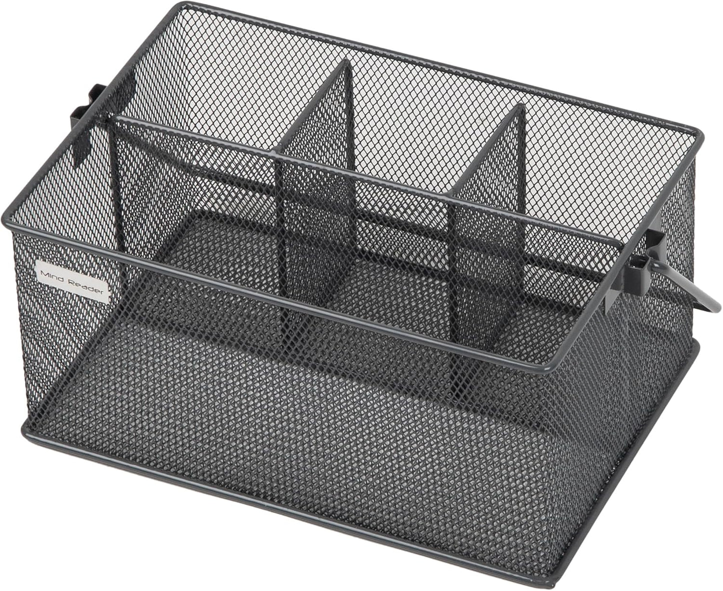 Mind Reader Multi-purpose Storage Caddy with Handle, Desktop Organizer, Cutlery Holder, 4 Compartments, Metal Mesh, Black
