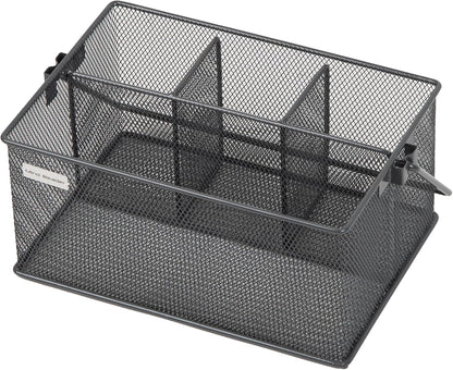 Mind Reader Multi-purpose Storage Caddy with Handle, Desktop Organizer, Cutlery Holder, 4 Compartments, Metal Mesh, Black