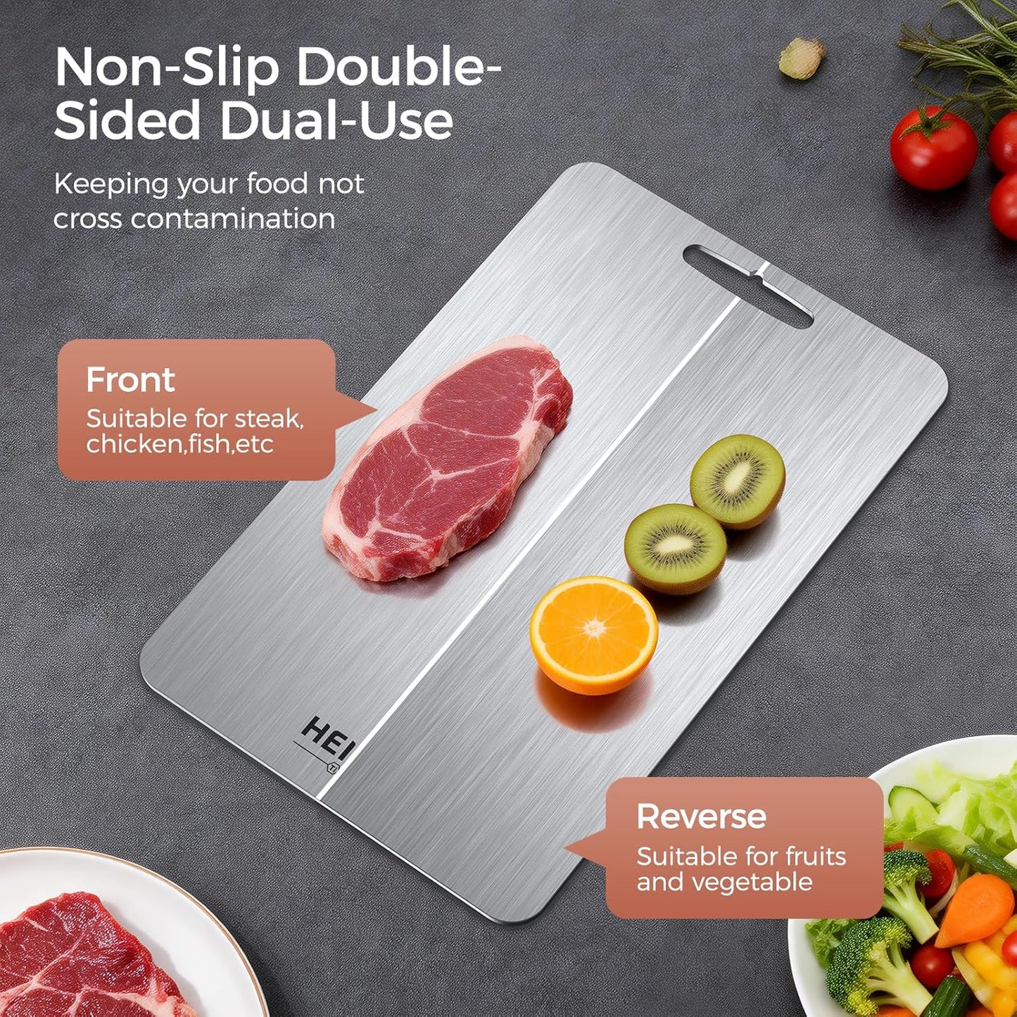 Titanium Cutting Board Set of 3, 100% Pure Titanium Cutting Boards for Kitchen, Non-Toxic, Double-Sided Chopping Boards for Raw & Cooked Food, Handles Included, Dishwasher Safe(S+M+L)