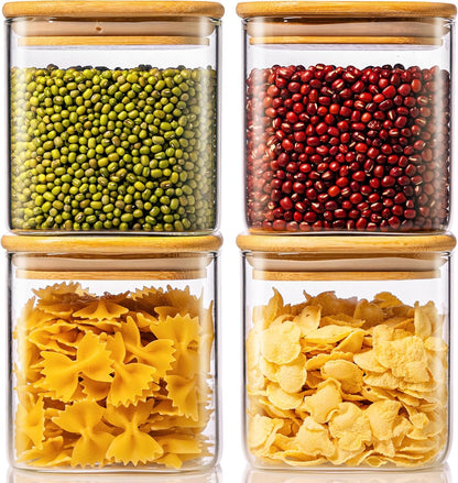 Extra Large Square Glass Flour & Sugar Storage Containers with Airtight Lids, 168 floz - 2 Pack Glass Jars with Bamboo Lids for Pantry, Air tight Food Storage Containers for Cereal, Pasta, Rice
