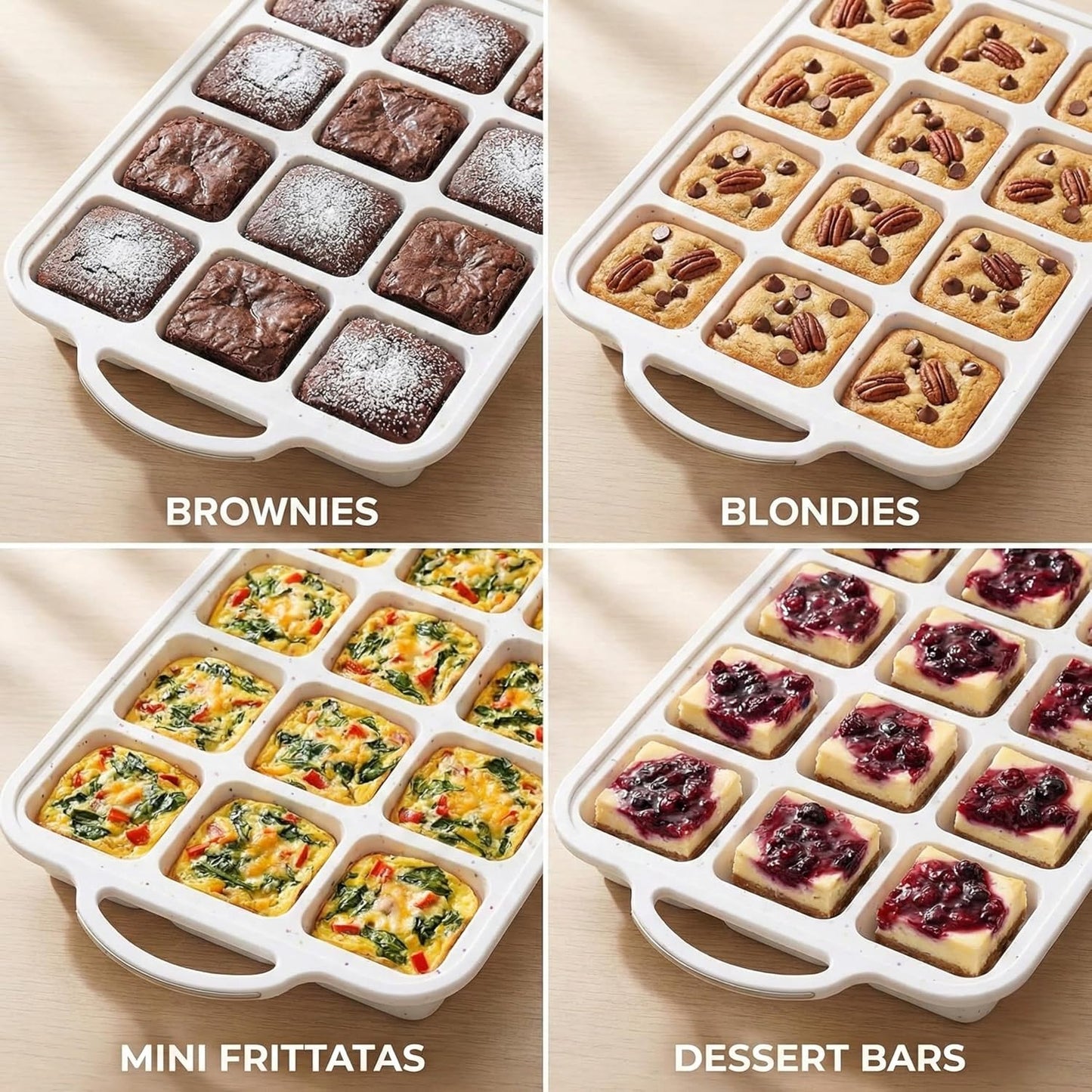 2-Pack Silicone Muffin Pan Set – Regular 12 Cup & Mini 24-Cup Silicone Muffin Pans for Baking – Nonstick Silicone Cupcake Pan with Metal-Reinforced Handles – BPA-Free, Dishwasher-Safe, Cream