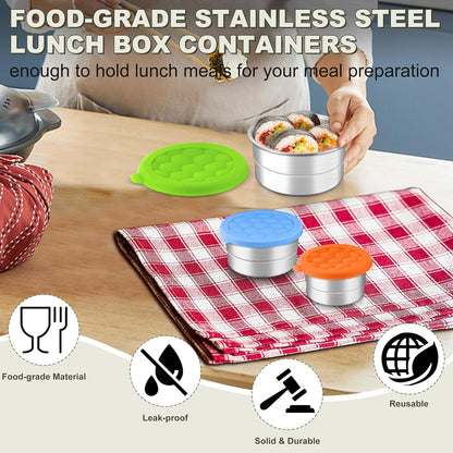 HaWare Stainless Steel Food Storage Containers with Silicone Lids, Leak-Proof Metal Snack Container, Round Lunch Box for Kids Adults, Stackable & Reusable Meal Prep Containers, Set of 3, Multicolor