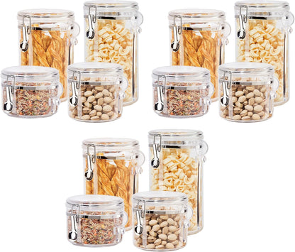Oggi 4pc Clear Canister Set with Clamp Lids & Spoons - Airtight Food Storage Containers, Ideal for Kitchen & Pantry Storage of Bulk, Dry Food Including Flour, Sugar, Coffee, Rice, Tea, Spices & Herbs