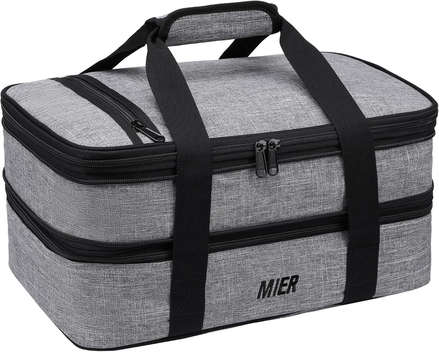 MIER Insulated Double Casserole Carrier Bag for Lasagna Lugger, Potluck Parties, Picnic, Beach, Fits 9 x 13 Inches Baking Dish, Casserole Dish, Expandable, Dark Blue