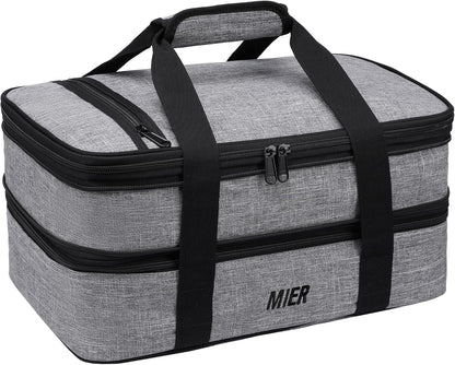 MIER Insulated Double Casserole Carrier Bag for Lasagna Lugger, Potluck Parties, Picnic, Beach, Fits 9 x 13 Inches Baking Dish, Casserole Dish, Expandable, Dark Blue