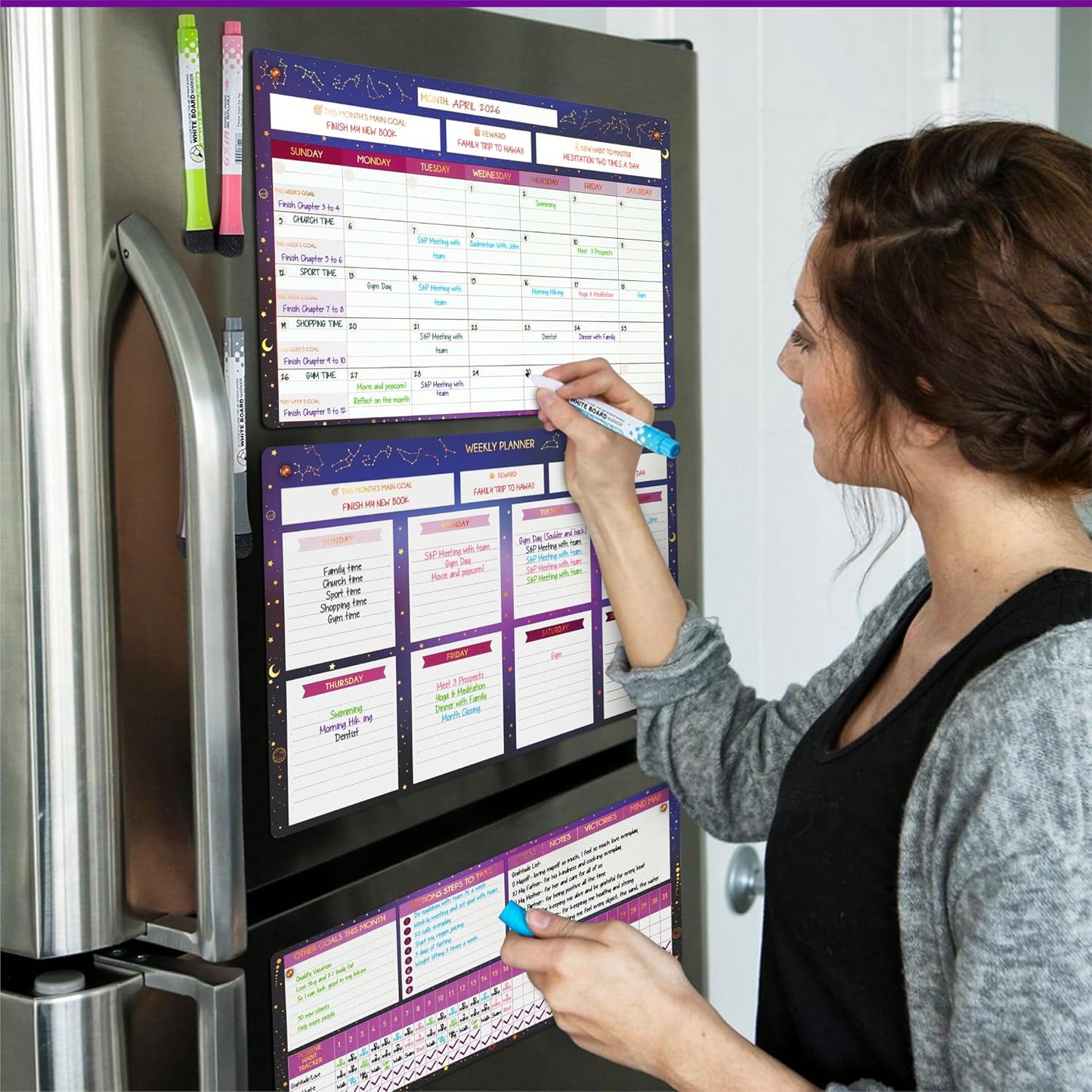 Fridge Calendar Acrylic 17x12”, Start Monday | Magnetic Calendar for Refrigerator | Acrylic Dry Erase Whiteboard Calendar for Fridge | Family Schedule Board with 5 Markers & Eraser by Freedom Mastery