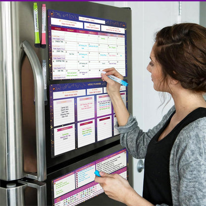 Fridge Calendar Acrylic 17x12”, Start Monday | Magnetic Calendar for Refrigerator | Acrylic Dry Erase Whiteboard Calendar for Fridge | Family Schedule Board with 5 Markers & Eraser by Freedom Mastery