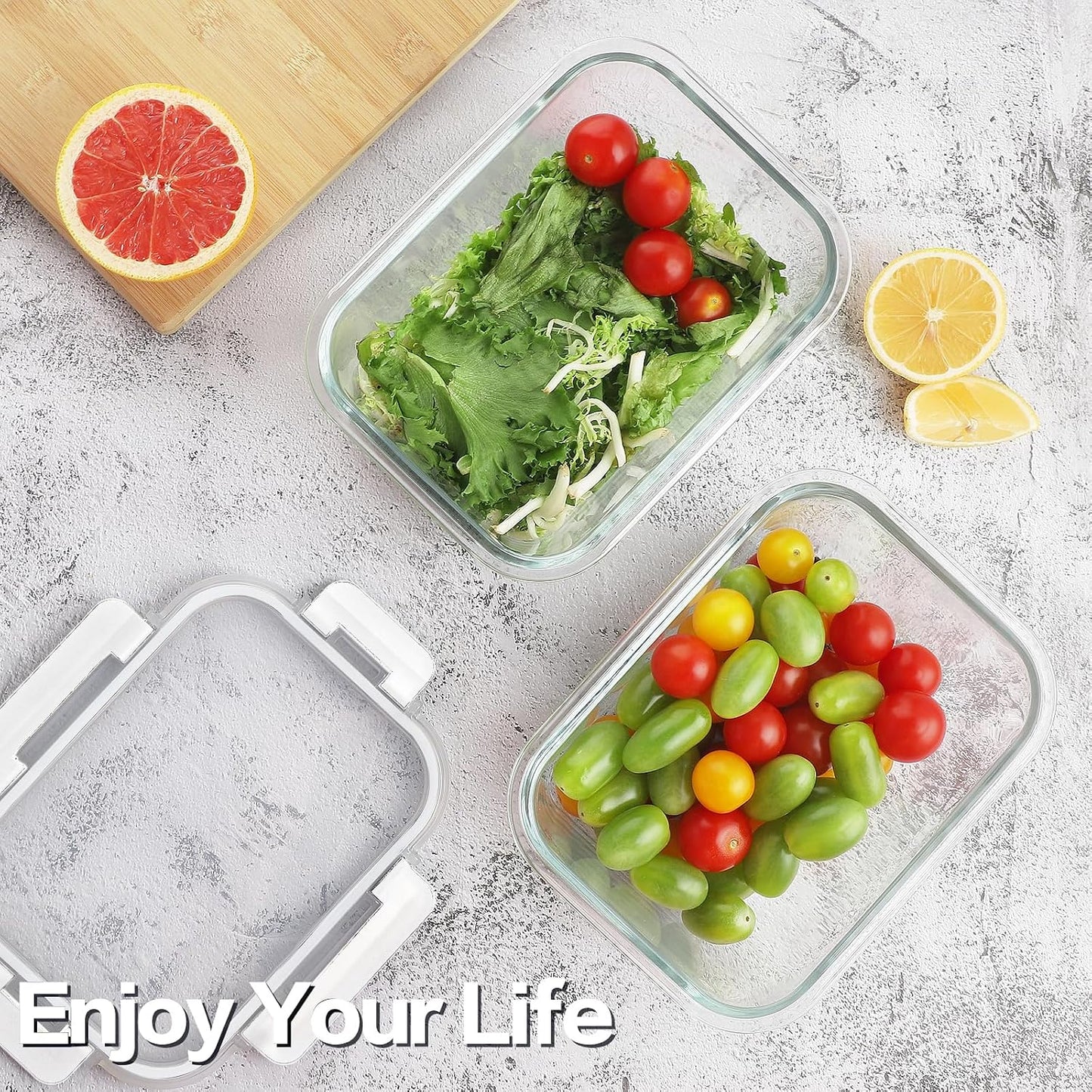 HOMBERKING 4 Pieces 63oz/8cup Large Glass Food Storage Containers with Lids, Meal Prep Containers, Airtight Bento Boxes with Leak Proof Locking (2 Containers + 2 Lids) - Microwave, Oven Safe
