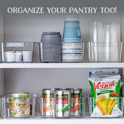 Oizeir Clear Pantry Organizer Bins 8-Pack - Fridge Organizer with 3 Removable Dividers, Ideal for Kitchen, Pantry, Refrigerator, Freezer, and Snack Storage