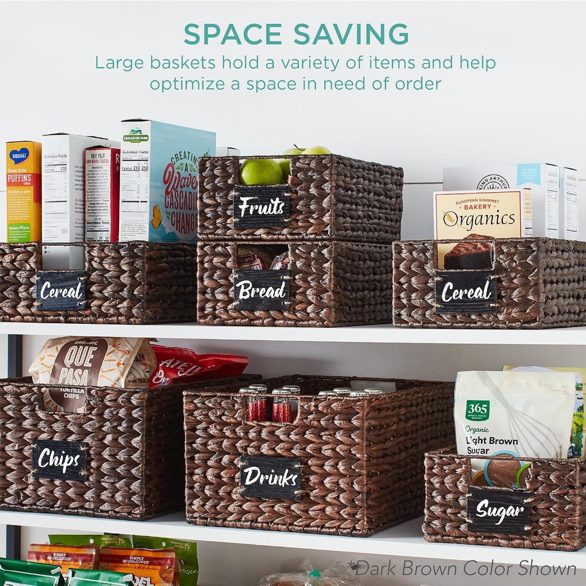 Best Choice Products Set of 4 9x12in Water Hyacinth Pantry Baskets, Woven Organizers w/Chalkboard Label, Chalk Marker - Natural
