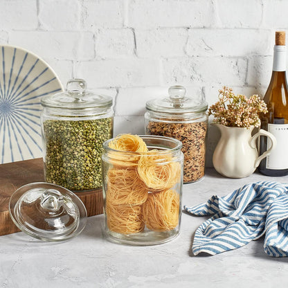 Le’raze 3pc Canister Sets for Kitchen Counter + Labels & Marker - Glass Cookie Jars with Airtight Lids - Food Storage Containers with Lids Airtight for Pantry - Flour, Sugar, Coffee, Christmas gift.