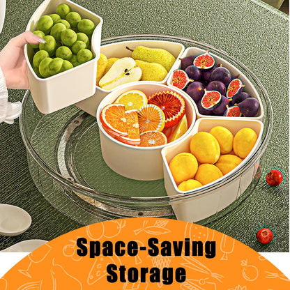 Rotating Snackle Box Container for Kids, Divided Rotating Serving Tray with Lid and Handle, Veggie Tray with Lid for Fridge, Rotating Food and Fruit Tray (small 10")