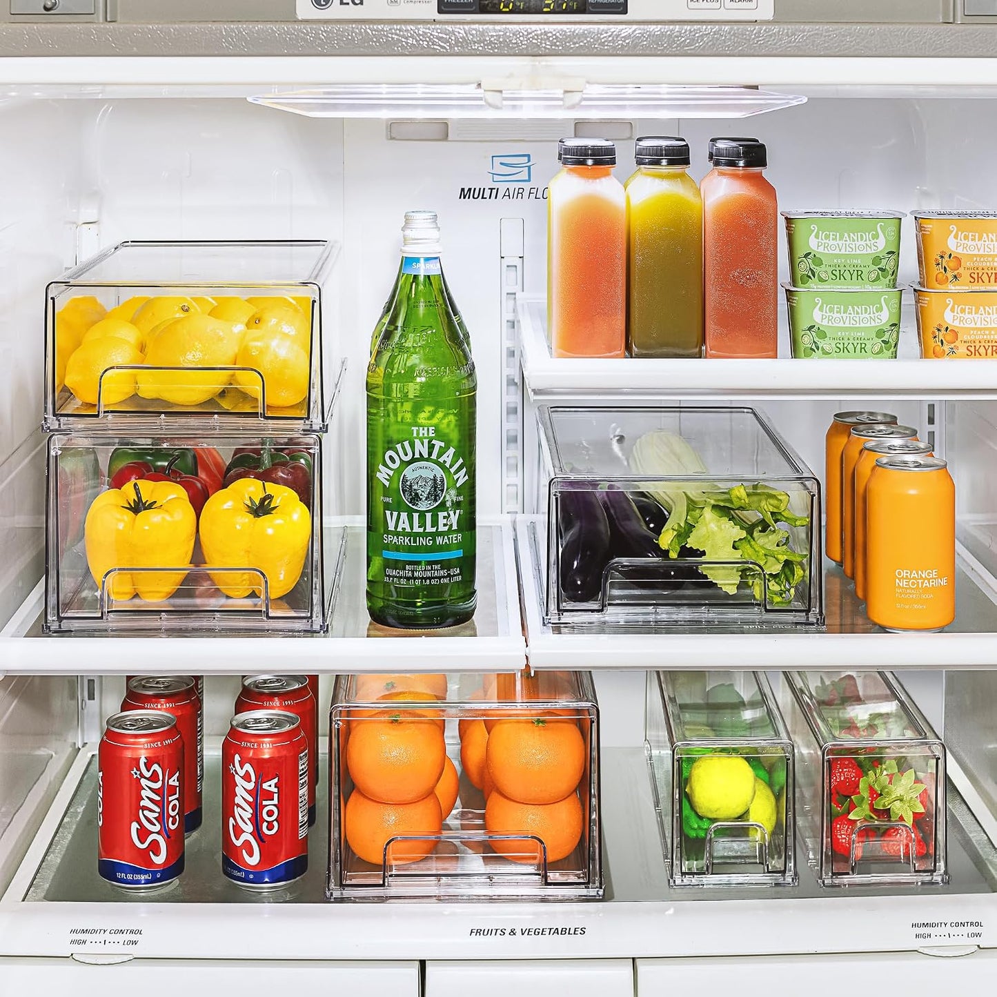 Sorbus Medium Clear Storage Drawers (6 Pack) – Stackable Organizer Drawers for Fridge, Pantry, Kitchen – Pull-Out Storage Bins with Handles, Slide Out Acrylic Drawers