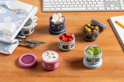 Ello Reusable Condiment Containers 4oz each with Screw-on Leak Proof Lid | Perfect for Salad Dressing Sauce Dips Lunchbox Picnic Travel Bento Box | BPA-Free | Dishwasher Safe