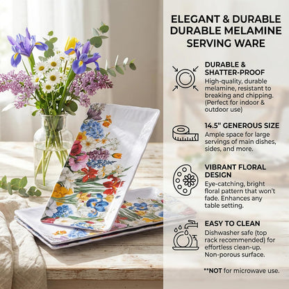 2 pcs Melamine Tray Set with Strawberry Design, 19 Inch and 14.5 Inch Large Serving Plates, Unbreakable Dinnerware for RV, Camping, Party, Easy Clean