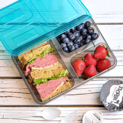 Youngever 7 Sets Thick Large Bento Lunch Box 40 Ounce, Meal Prep Containers, Reusable Plastic Divided Food Storage Container Boxes (3 Compartment)
