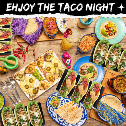 Baderke Mexico Taco Holder Stands Set of 6 Black Large Tray Plates Plastics Hollow Holder for Taco Night Tuesday Carnival Party Supplies, Dishwasher Microwave Safe