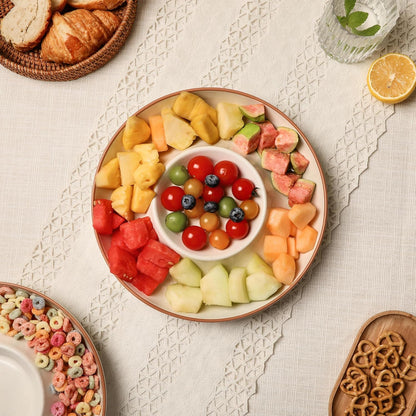 Ceramic Chips and Dip Serving Tray: 12 Inch Large Divided Bowls Set for Salsa, Veggies & Dip, Appetizers, Snacks, Fruit, Candy, Free-Form Serving Dish Platter for Parties Hosting & Entertaining