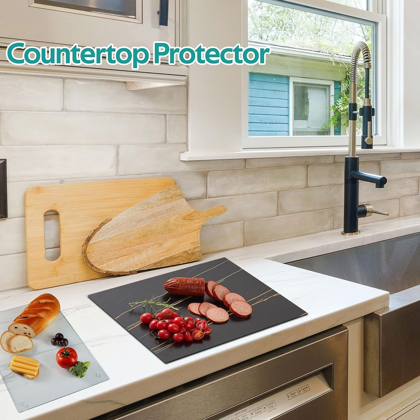 Murrey Home Glass Cutting Board Set for Kitchen Counter, Tempered Glass Chopping Boards Dishwasher Safe, Small Clear Countertop Tray, 16"x12"x2PC