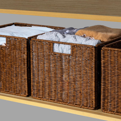 12x12x10in Water Hyacinth Storage Basket Large, Folding Cube Woven Wicker Storage Basket for Shelves, Pantry Baskets Organization and Storage, Kitchen Storage Baskets, Large Rattan Basket Set of 3
