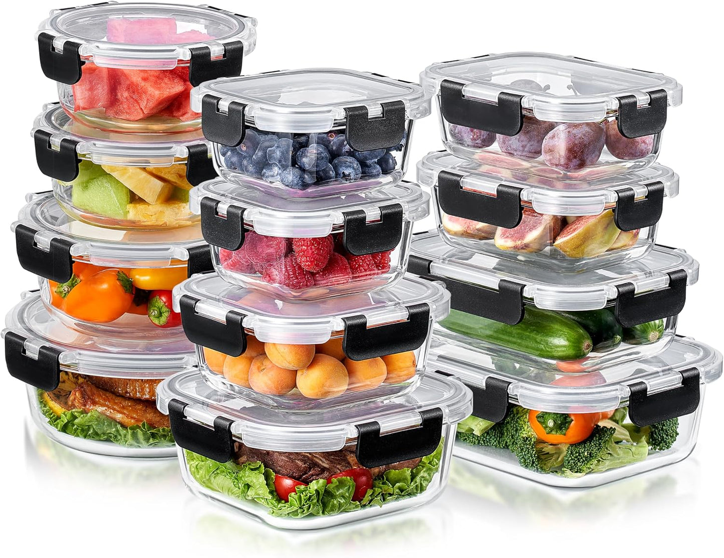 Sorbus 16pc (8 Rectangular 35oz Food Storage Containers and 8 Airtight Lids) – 4.4 Cup Glass Meal Prep Containers, Dishwasher, Freezer, and Oven Safe – Reusable Glass Food Containers for Meal Prep