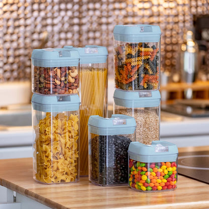 Set of 7 Airtight Food Storage Containers - Pantry Organizer Bins, BPA Free Plastic Containers plus Dry Erase Marker and Labels, White
