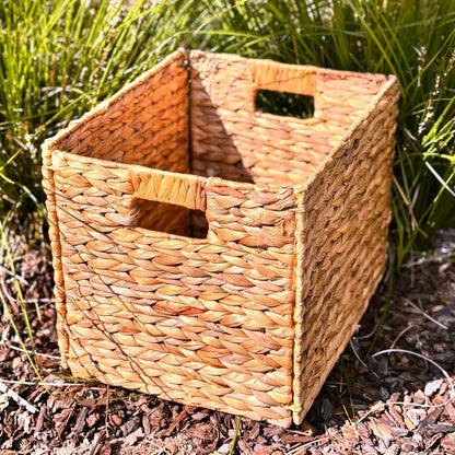 Westerly 4 Decorative Hand-Woven Small Water Hyacinth Wicker Storage Basket, 13x11x11 Perfect for Shelving Units