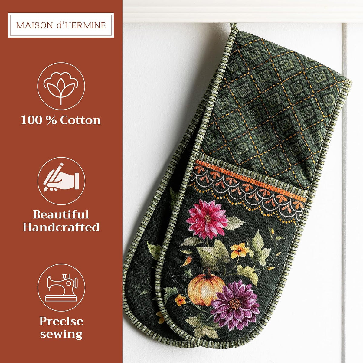 Maison d' Hermine 100% Cotton Oven Mitt & Pot Holder Set (7.5"x13" & 8"x8") - Colors C
