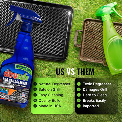 Citrusafe BBQ Grill Cleaner Spray & Grill Scrubber with 9 Heavy Duty Replaceable Pads