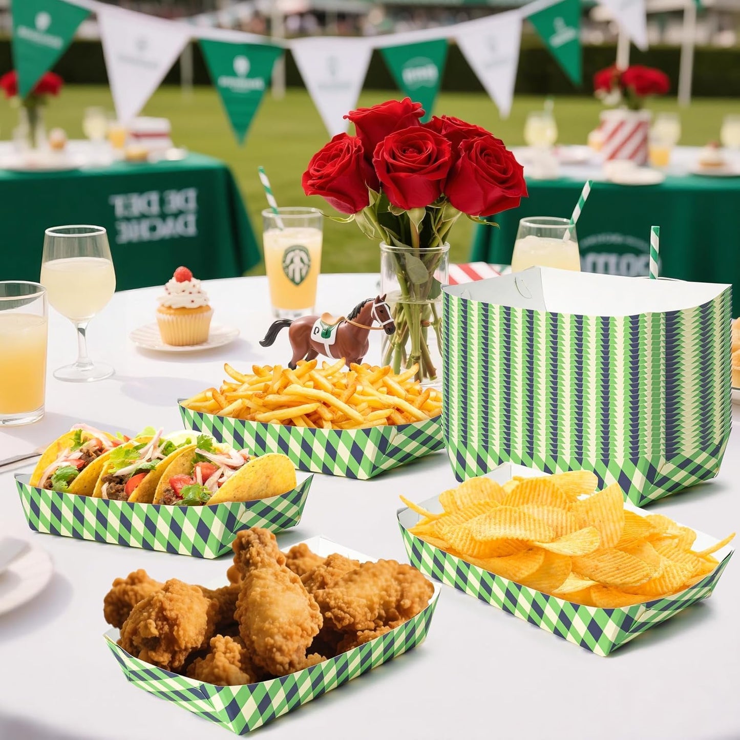 Mexican Taco Nights Food Trays - 60Pcs Mexican Flowers Wavy Edge Unassembled Tray Nacho Snack Candy Holder Disposable Paper Plate Holiday Birthday Carnival Party Supplies Food Container