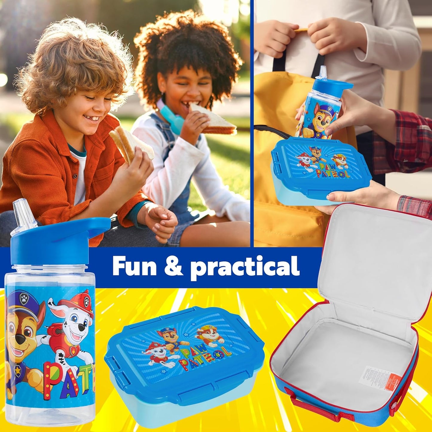 Get Trend SpongeBob Squarepants Water Bottle Lunch Box Lunch Bag Kids Set 3 Pcs Insulated Snack Bag for School Travel Gifts for Kids (Blue SpongeBob)