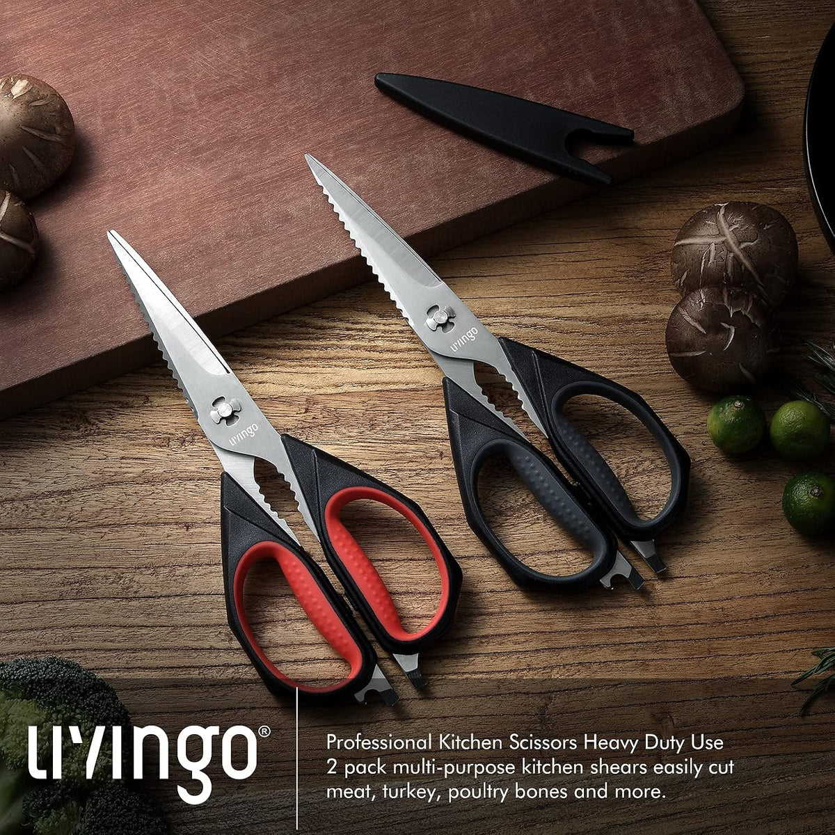 LIVINGO Kitchen Scissors 9.25" All Purpose Poultry Shears 2 Pack