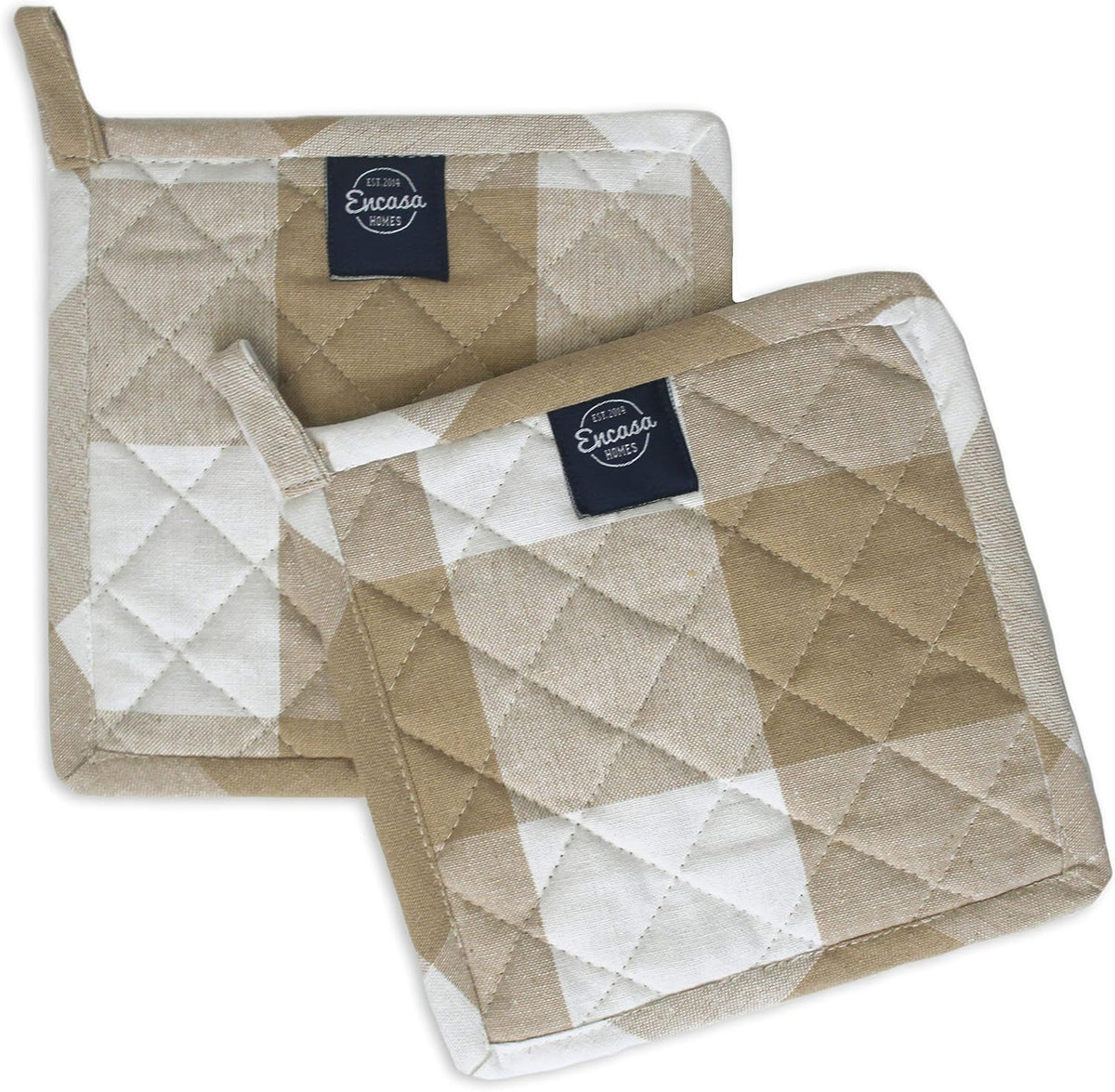 Encasa XO Pot Holders, Quilted Kitchen Hot Pads 8"x8" Black