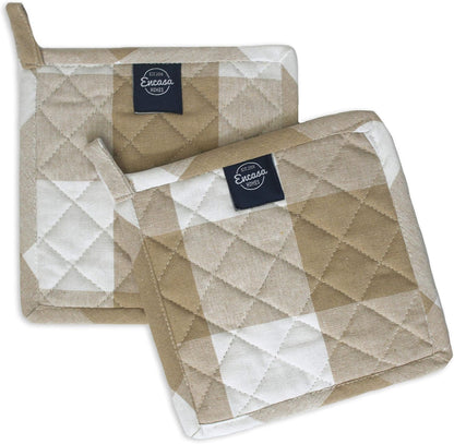 Encasa XO Pot Holders, Quilted Kitchen Hot Pads 8"x8" Black