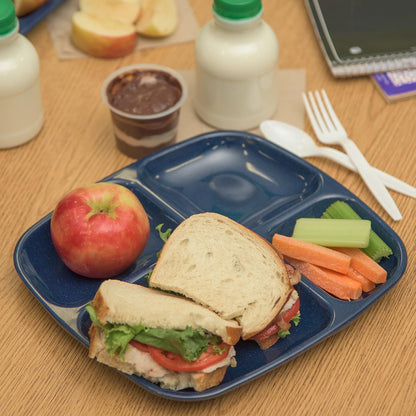Carlisle FoodService Products Melamine Lunch Tray with 4 Compartments, Right Handed Cafeteria Tray with Divided Compartments for Food, 10" x 9.75", Dark Blue