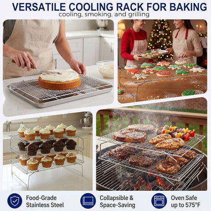 E-far Cooling Rack 15”x10”, 3-Tier Collapsible for Cooking and Baking
