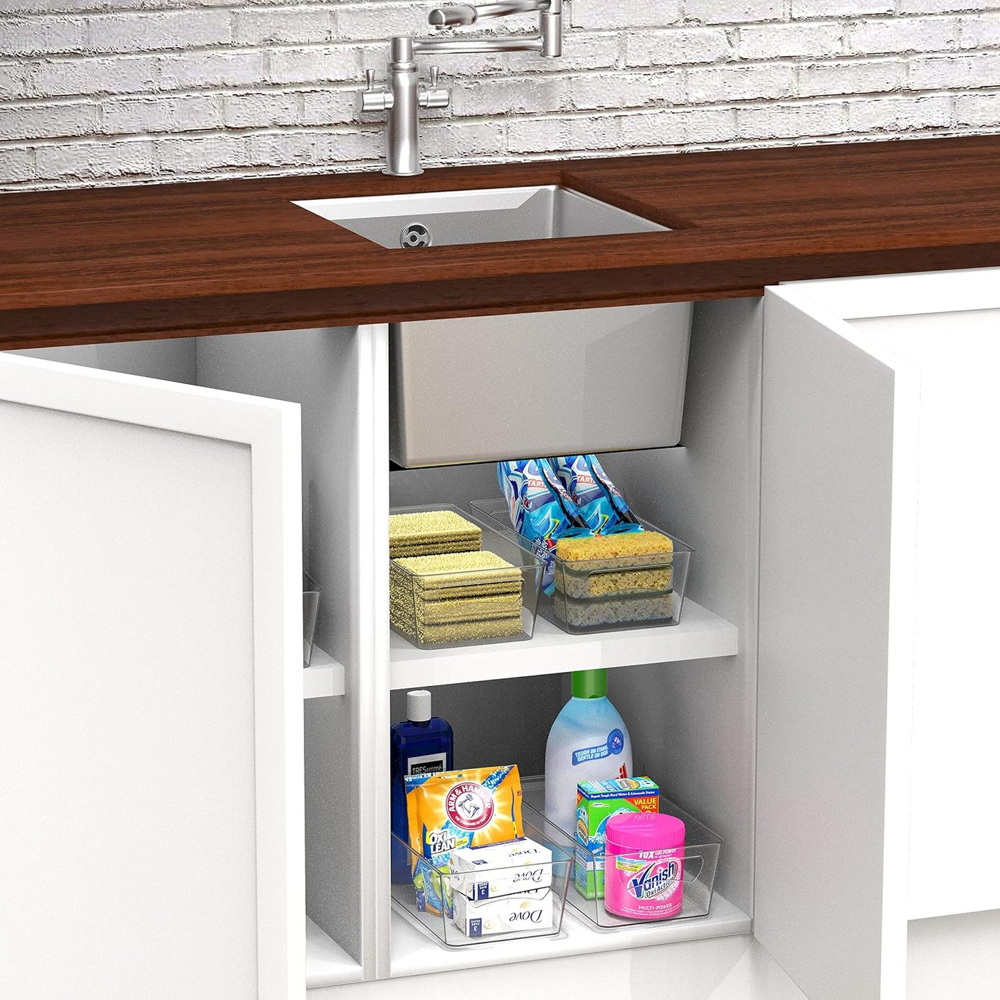 Simple Houseware 4 Pcs Pantry Clear Bin Storage Organizer, 14" x 7" x 3.75"