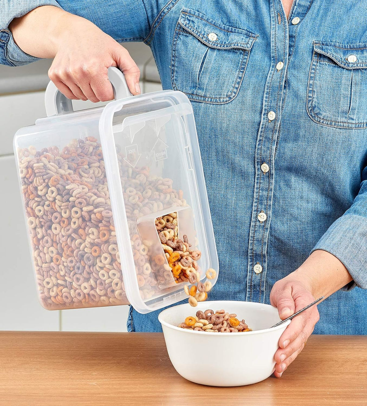 Buddeez Cereal Containers Storage - Airtight Food Storage Containers with Lids - BPA Free Plastic Food Dispenser 21 Cup White