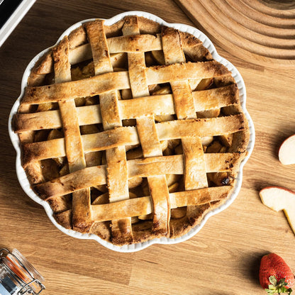 Deep Dish Pie Pan with Lid, 11 inch Ceramic Pie Dish, Round Baking Dish for Apple, Quiche, Pot Pies, Tart, etc, Microwave, Dishwasher, and Oven Safe