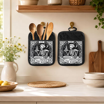Gothic Cooking Skeleton Chef Pot Holders Heat Resistant