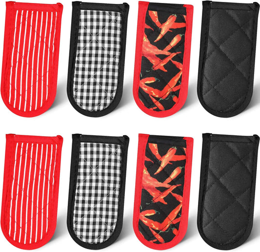 Geiserailie 8 Pcs Cast Iron Skillet Handle Cover Heat Resistant Pan Handle Sleeve Non Slip Pot Holders Machine Washable Handles Mitts for Kitchen Cooking Tools, 4 Styles(Retro Style)