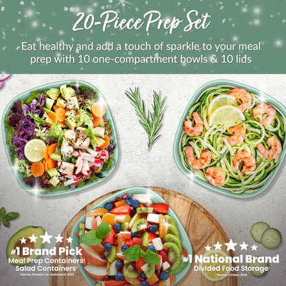 Bentgo Prep - 1-Compartment Bowls with Custom-Fit Lids - Reusable, Microwave Safe, Durable, PFAS & BPA-Free, Freezer & Dishwasher Safe Meal Prep Food Storage - 10 Bowls & 10 Lids (White Stone Tan)