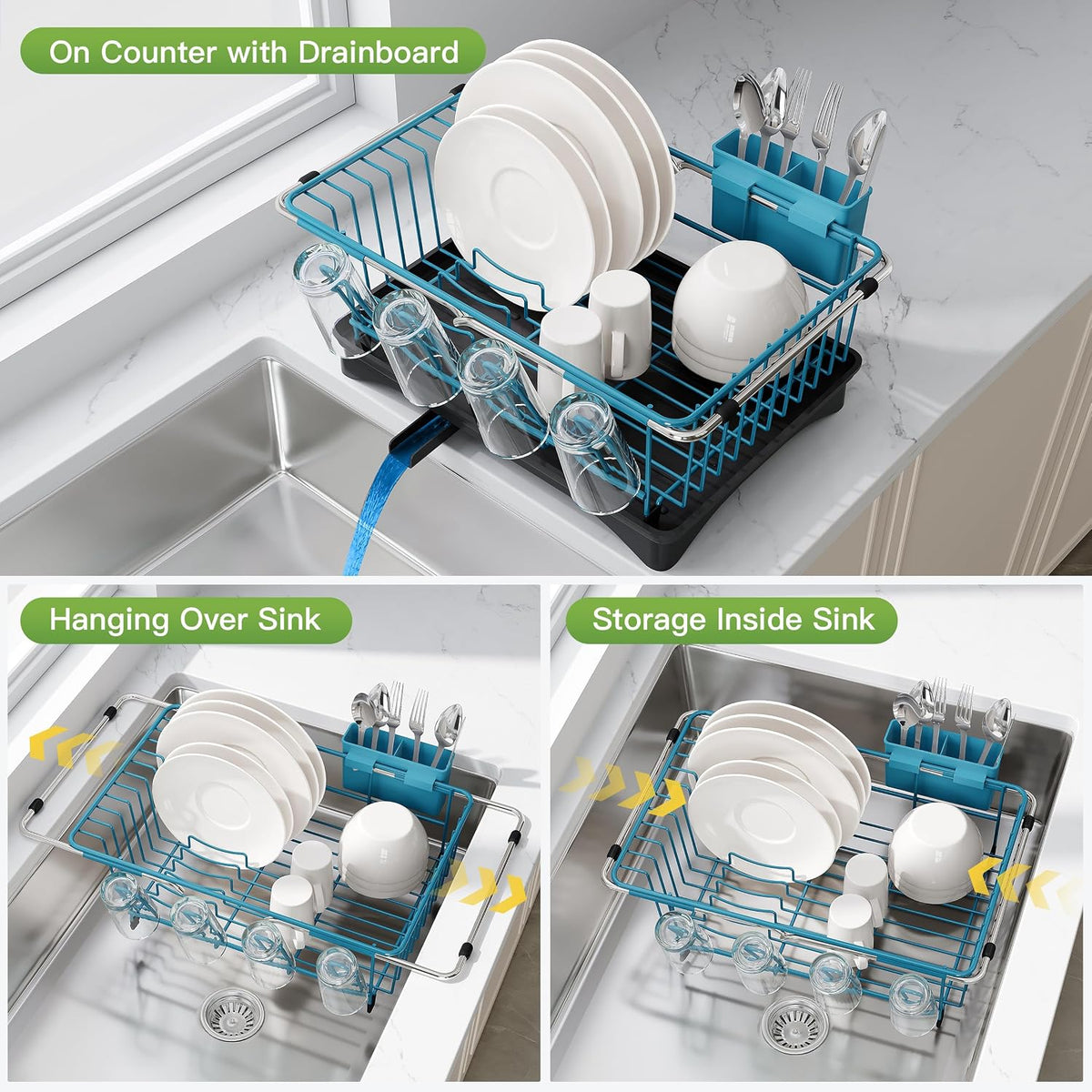 JASIWAY Dish Drying Rack in Sink, Dish Drainer with Cup and Utensil Holder