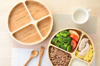 laboos Bamboo Portion Control Plate – 4-Compartment Divided Bento Tray for Balanced Eating, Portion Control & Meal Prep – Square Wooden Dinner Plate for Adults & Kids
