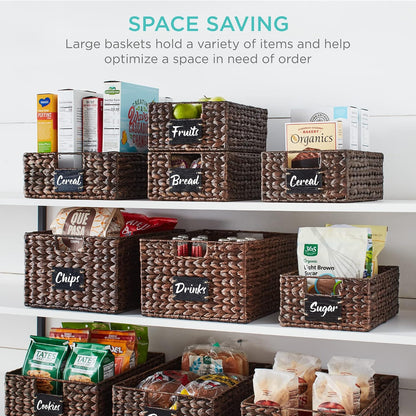Best Choice Products Set of 4 9x12in Water Hyacinth Pantry Baskets, Woven Organizers w/Chalkboard Label, Chalk Marker - Natural